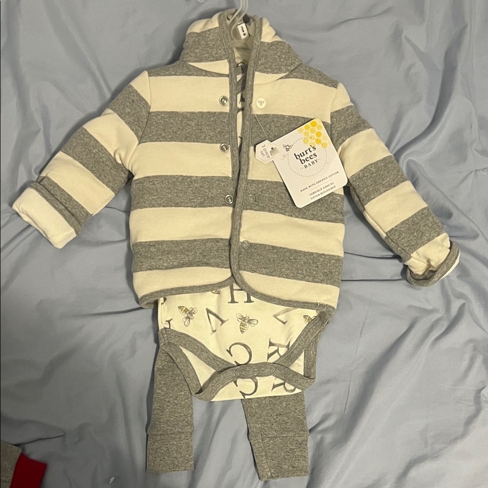Burt's Bees Baby Gray and White Striped One Piece